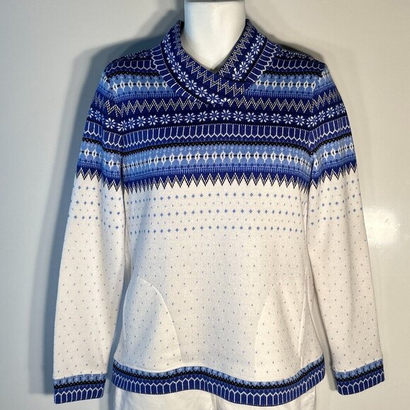 Talbots SZ M Blue fair isle soft sweatshirt sweater Comfy Preppy Snow Holiday - Picture 1 of 7